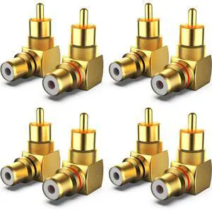 Vszerda 8-Pack RCA Right Angle Adapter 90 Degree RCA Male to Female Adapter Angled Connector Elbow Plug (4 Black + 4 Red)