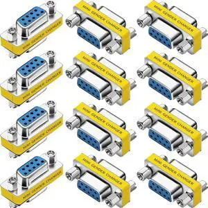 Vszerda 12-Pack 9Pin RS232 Serial Cable DB9 Female to Female Mini Gender Changer Adapter Coupler Connector