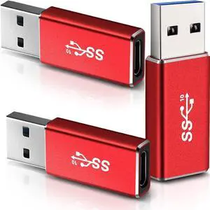 Vszerda 3-Pack USB C Gen 2 Female to USB Male Adapter 10Gbps Support Double Sided Data Transfer & 60W Fast Charging for Apple Watch Ultra iWatch 8 7,iPhone 15 14 13 12 Pro Max Plus, iPad (Red)