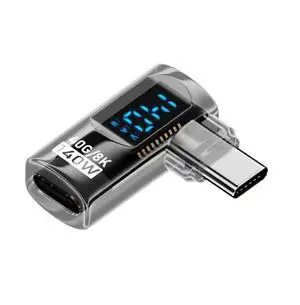 Vszerda Adapter Transparent Type-C Smart LED Display USB-C Male to Female Extension Adapter USB4.0 40Gbps 140W Left Right Angled 90 Degree Current Voltage Monitoring