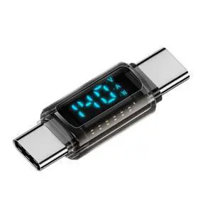 Vszerda Adapter Transparent Type-C Smart LED Display USB-C Male to Male Extension Adapter USB4.0 40Gbps 140W Current Voltage Monitoring Tester Detector