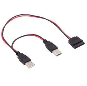 Vszerda DC 5V USB Dual to SATA 15Pin Power Cable for 2.5 inch SATA HDD SSD Disk Driver 5V 2A Max
