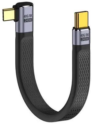 Vszerda Cable USB4.0 240W Power Type-C USB-C USB4 Male to Male USB4 Left Right Angled 40Gbps 100W 8K Flat Slim FPC Data Cable 13cm 0.13m