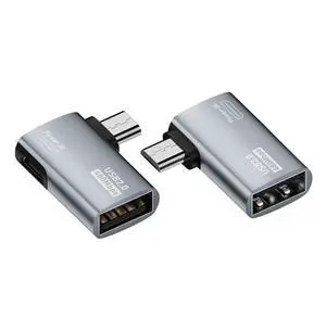 Vszerda Adapter 2pcs/lot Micro USB 2.0 to Type-A Female OTG Host Adapter 90 Degree Left+Right Angled with USB Power for Phone Tablet