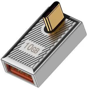 Vszerda Adapter USB-C USB 3.1 Type C Male to USB 3.0 A Female 10Gbps OTG Data 120W Power Low Profile Angled Adapter Alloy Shell Mecha Cyberpunk Style