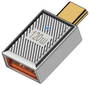 Vszerda Adapter USB-C USB 3.1 Type C Male to USB 3.0 A Female 10Gbps OTG Data 120W Power Adapter Alloy Shell Mecha Cyberpunk Style