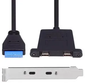 Vszerda Cable USB3.0 Motherboard 19/20Pin to USB-C Type-C Dual Ports Female PCI-E Back Panel 5Gbps Cable
