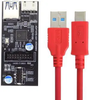 Vszerda Type-C USB-C & 19/20Pin Header to USB 3.0 20Pin & Type-E Dual Ports Female PCBA Type Adapter Splitter HUB 5Gbps