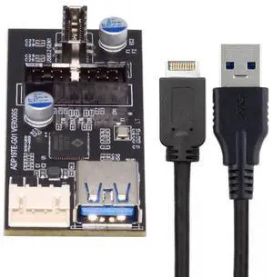 Vszerda Card Type-E or 19/20Pin Header to USB 3.0 20Pin & Type-E Dual Ports Female PCBA Type Adapter Splitter HUB 5Gbps