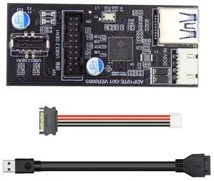 Vszerda Card Single 19/20Pin Header to USB 3.0 20Pin & Type-E Dual Ports Female PCBA Type Adapter Splitter HUB 5Gbps