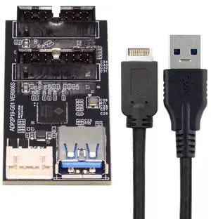 Vszerda Card Type-E or 19/20Pin Header to USB 3.0 19/20Pin Dual Ports Female PCBA Type Adapter Splitter HUB 5Gbps