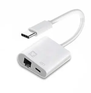 Vszerda Type C USB-C to 100Mbps Networking RJ45 with PD Power Charge Adapter Compatible with Laptop Tablet Phone