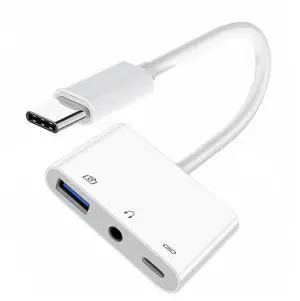 Vszerda Type C USB-C to 3.5mm Audio AUX & Type-A USB2.0 OTG Female with PD Power Charge Adapter Compatible with Laptop Tablet Phone