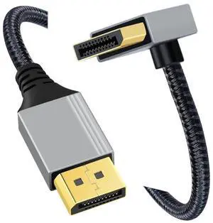 Vszerda Down Angled DisplayPort DP to DP Cable 4K 60hz Cable Silver Sleeve Ultra-HD UHD 90 Degree for Desktop Laptop Monitor Graphics Card (100cm)