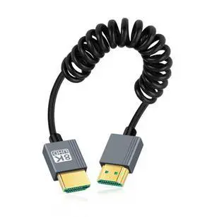 Vszerda Cable HDMI 2.1 Male to HDMI Male 8K 60hz Stretch Coiled Cable for HDTV Computer Laptop Monitor (100cm)