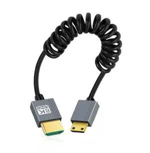 Vszerda Cable Mini HDMI 2.1 Male to HDMI Male 8K 60hz Stretch Coiled Cable for HDTV Computer Laptop Monitor (100cm)
