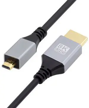 Vszerda Cable Micro HDMI 2.1 Ultra Thin HDTV Cable 8K 4K Hyper Super Flexible Slim Cord Type-A to Type-D for Camera HDTV 200cm