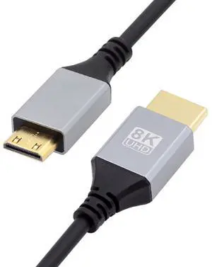 Vszerda Cable Mini HDMI 2.1 Ultra Thin HDTV Cable 8K 4K Hyper Super Flexible Slim Cord Type-A to Type-C for Camera HDTV 100cm