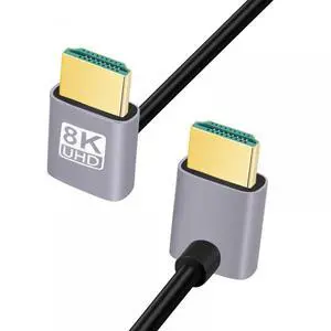 Vszerda Cable HDMI 2.1 Ultra Thin HDTV Cable 8K 4K Hyper Super Flexible Slim Cord Down Angled to Up Angled 90 Degree Type-A for Computer HDTV (50cm)