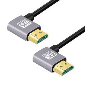 Vszerda Cable HDMI 2.1 Ultra Thin HDTV Cable 8K 4K Hyper Super Flexible Slim Cord Right Angled to Right Angled 90 Degree Type-A for Computer HDTV (50cm)