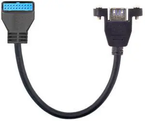 Vszerda Cable USB 3.0 Single Port A Female Screw Mount Type to Up Angled Motherboard 20pin Header Cable 90 Degree