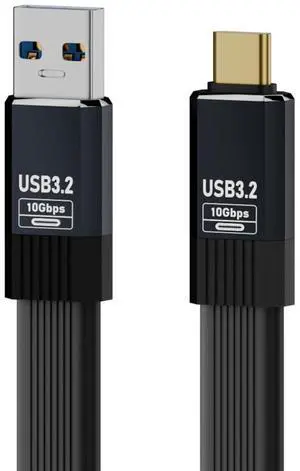 Vszerda Cable USB3.1 Type-A Male to Type-C Male 10Gbps Flat Slim FPC USB-C Data Power Cable 5V3A for Laptop Phone Disk (100cm)