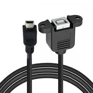 Vszerda Cable Mini USB B Type 5-Pin Male to USB 2.0 B Type Female Data Cable with M3 Nuts Panel Mount Type