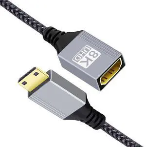 Vszerda Cord 8K Type-C Mini HDMI 2.1 Male to HDMI Female Extension HDTV Cable for DV Camera Laptop Portable Monitor 17CM