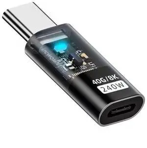 Vszerda Adapter Transparent LED USB4 Type C Male to Female Extension 240W Power 40Gbps Data 8K Video Adapter for Phone Laptop