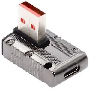 Vszerda Adapter USB-C USB 3.1 Type C Female to USB 3.0 Type-A Male 90 Degree Left Angled Low Profile Type 10Gbps Data 120W Power Adapter Mecha Cyberpunk Style