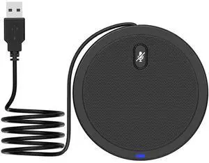 Vszerda Conference USB Microphone, Computer Desk Mic with Mute Button and LED Indicator, Plug & Play Omnidirectional PC Laptop Mics for Online Meeting,Class,Skype,Recording,Zoom(No Speakers Included)