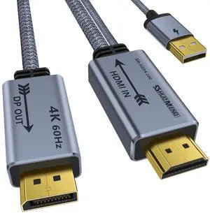Vszerda HDMI to Displayport Adapter 4K@60Hz, 2K@120Hz, 1080P@165Hz, HDMI Male Source to DisplayPort Male Monitor Cable, HDMI to DP with USB Power Cable Compatible with PS5, Xbox, Switch, Laptop 3.3ft