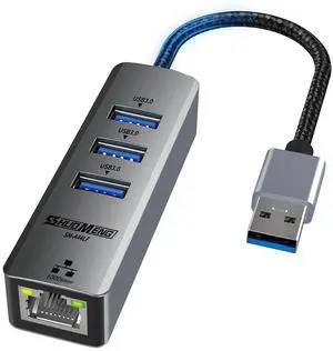 Vszerda USB to Ethernet Adapter for Laptop, 4-in-1 USB3.0 to RJ45 Hub, 3*USB 3.0, Gigabit 10/100/1000Mbps, Support for MacBook, Surface Pro, Windows, Linux, Chromebook and More