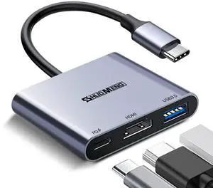 Vszerda USB C to HDMI Multiport Adapter, 3-in-1 Type-C Hub with 4K HDMI, USB 3.0 Port, 100W PD Fast Charging Port, AV Converter for iPhone Laptop, Mac iPad MacBook Chromebook