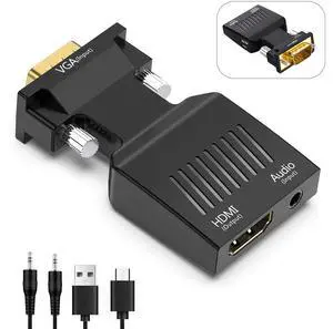 Vszerda VGA Computer to HDMI Monitor Adapter with 3.5mm Audio, VGA Source to HDMI Display Converter, Male to Female 1080P@60Hz Dongle adaptador for Computer,Laptop,Projector (Uni-Directional)