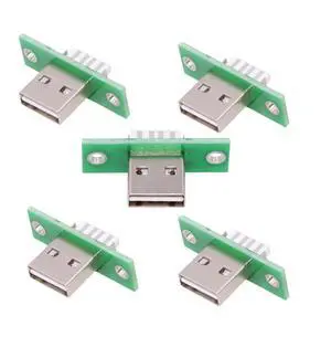 Vszerda Connector 5pcs/Set DIY OEM USB Type-A Male Plug Connector with Panel Mount Solder Type Reversible Design