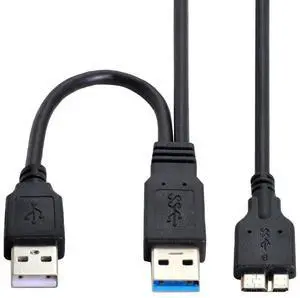 Vszerda Micro USB 3.0 Power Y Cable, Dual USB3.0 Data & USB2.0 Power A Male to Micro USB 3.0 Cable with Extra Power for SSD HDD