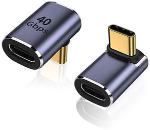 Vszerda 90 Degree USB-C Male to Female Adapter, 2 Pack Right Angle 100W Type-C Adapter Extender for Steam Deck, ROG Ally, Switch, Notebook Computers, Tablet and Mobile Phones (Metallic Purple)