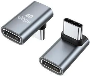Vszerda 90 Degree USB-C Male to Female Adapter, 2 Pack Right Angle 100W Type-C Adapter Extender for Steam Deck, ROG Ally, Switch, Notebook Computers, Tablet and Mobile Phones (Grey)