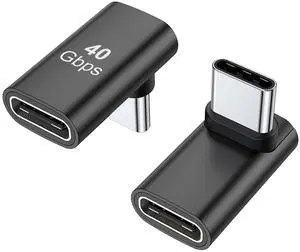 Vszerda 90 Degree USB-C Male to Female Adapter, 2 Pack Right Angle 100W Type-C Adapter Extender for Steam Deck, ROG Ally, Switch, Notebook Computers, Tablet and Mobile Phones (Black)