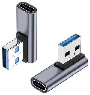 Vszerda 90 Degree USB C Female to USB Male Adapter 2 Pack, Left Angle Type C to USB A Charger Converter for iPhone, Apple iWatch Watch, Airpods, iPad Air Mini and More