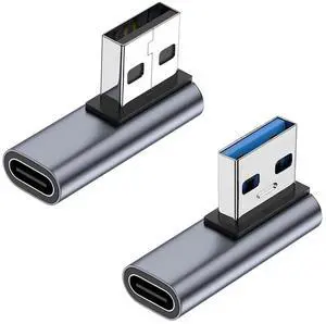 Vszerda 90 Degree USB C Female to USB Male Adapter 2 Pack, Left and Right Angle Type C to USB A Charger Converter for iPhone, Apple iWatch Watch, Airpods, iPad Air Mini and More