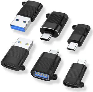 Vszerda USB C Adapter (6 Pack), Micro USB Male to USB C Female, USB 3.0 Male to USB C Female, USB Type-C Male to USB 3.0 Female Converter Connector (Black)