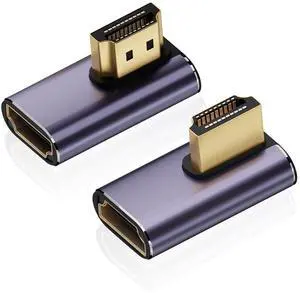 Vszerda 8K HDMI 2.1 Right Angle Adapter (2 Pack), Left&Right 90 Degree and 270 Degree HDMI Male to HDMI Female Extender Connector Aluminum Alloy