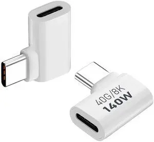 Vszerda 2 Pack USB C Male to Female Adapter, 90 Degree Right Angle 140W Type C Extender Adapter for Thunderbolt 4/3, MacBook Pro/Air, Laptop, Phones and More Type C Devices (White)