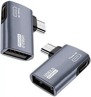 Vszerda 2 Pack OTG Cable Adapter for Fire TV Stick 4K, 90 Degree Left and Right Angle Powered Micro USB to USB OTG Adapter for Android Phone Tablet and More Host Devices with Micro USB (Grey)