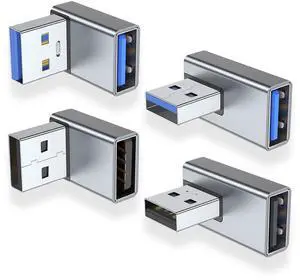 Vszerda 90 Degree USB 3.0 Adapter 4 Pack, Up and Down Angle, Left and Right Angle USB A Male to Female Converter Extender for PC, Laptop, USB A Charger, Power Bank and More (Grey)
