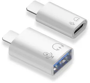 Vszerda 2 Pack USB C and USB 3.0 OTG Adapter for iPhone/iPad, Support Connect Card Reader, U Disk, USB Flash Drive, Keyboard, Mouse, Lavalier Microphone, Digital Headphone