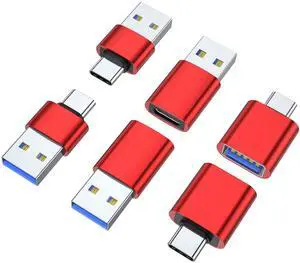 Vszerda USB C Adapter (6 Pack) - USB 3.0 & Type-C Converter Set (Red)