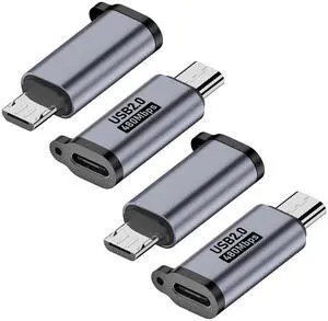Vszerda Micro USB 2.0 to USB C Adapter (4 Pack), USB Type C Female to Micro USB Male Converter Connector Support Charge Data Sync for Samsung Galaxy S7 S7 Edge, Nexus 5 6 and More (Grey)